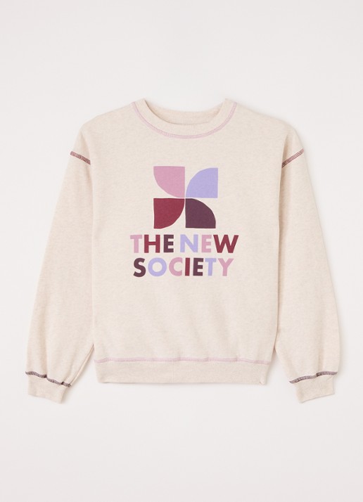 The New Society Sweater met logoprint - voorkant gebroken wit