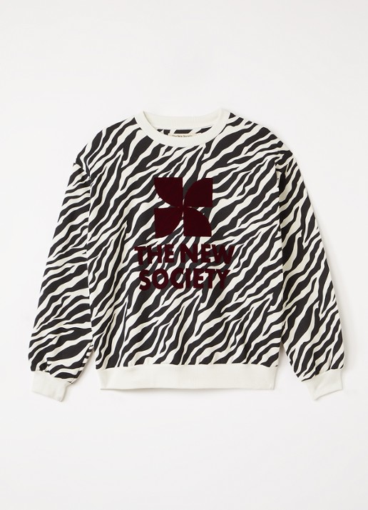 The New Society Sweater met zebraprint - voorkant zwart