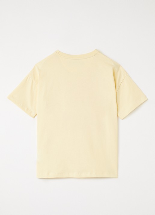 The New Society T-shirt met flock logoprint - voorkant 2 geel