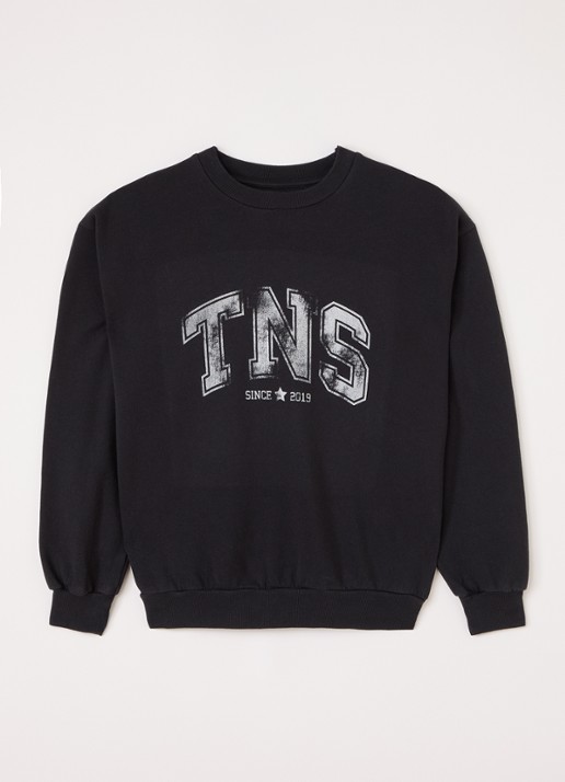 The New Society Willow sweater met logoprint - voorkant 2 zwart