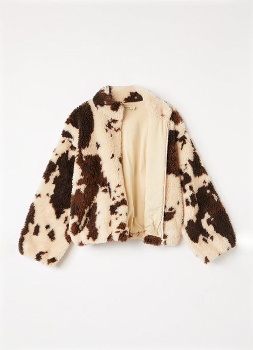The New Society Wynn jack van teddy met dierenprint - voorkant 3 bruin