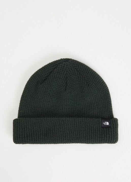 The North Face Fisherman grofgebreide muts met logo - voorkant legergroen