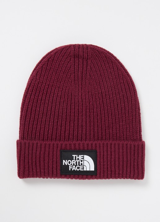 The North Face Grofgebreide muts met logo - voorkant bordeauxrood