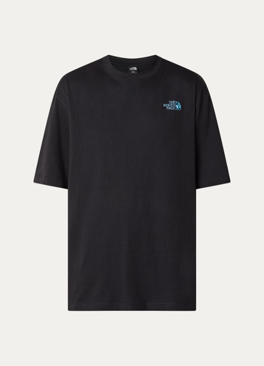 The North Face Liquid Box T-shirt met logo- en backprint - voorkant zwart
