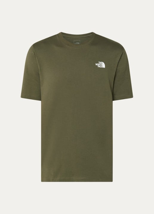 The North Face NSE Box Celebration T-shirt met logo- en backprint - voorkant bronsgroen