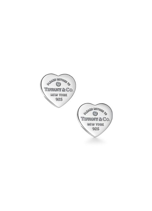 Tiffany & Co. Heart Tag Mini oorknopjes van sterling zilver met diamant 35749
