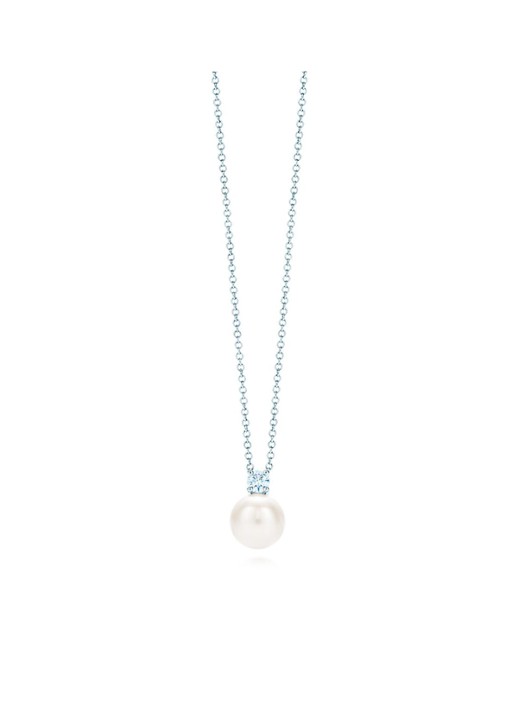 Tiffany & Co. Ketting van 18 karaat witgoud met parel en diamant 44785