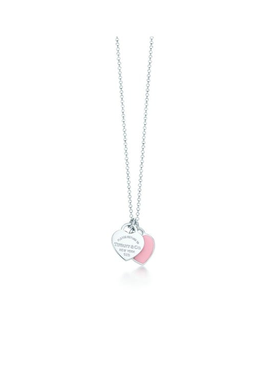 Tiffany & Co. Pink Double Heart Tag Mini ketting van sterling zilver 63802