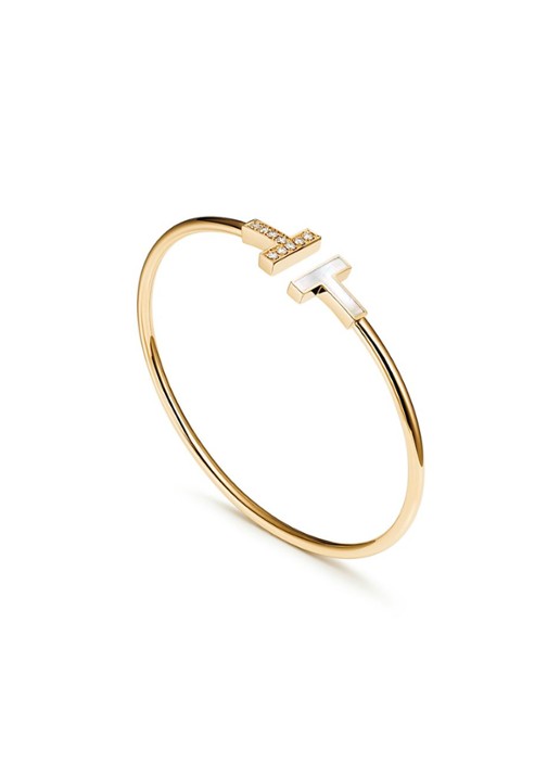 Tiffany & Co. Tiffany T Wire bangle van 18 karaat geelgoud met diamant en parelmoer 75653 - voorkant 3 undefined