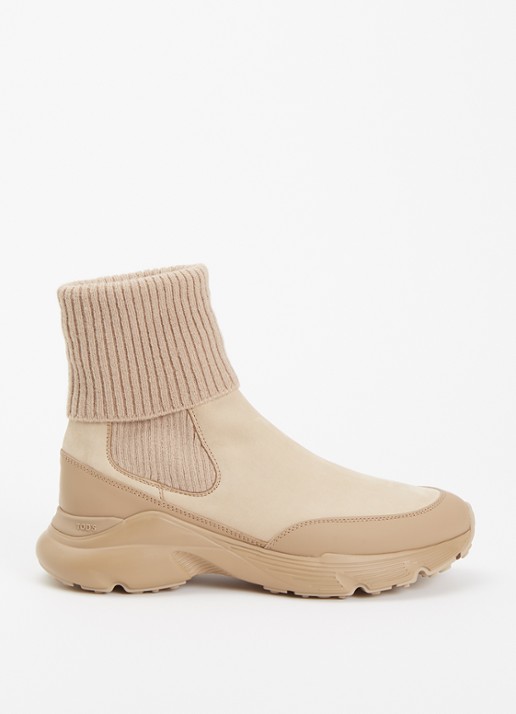 Tod's Chelsea boot van nubuck - voorkant beige