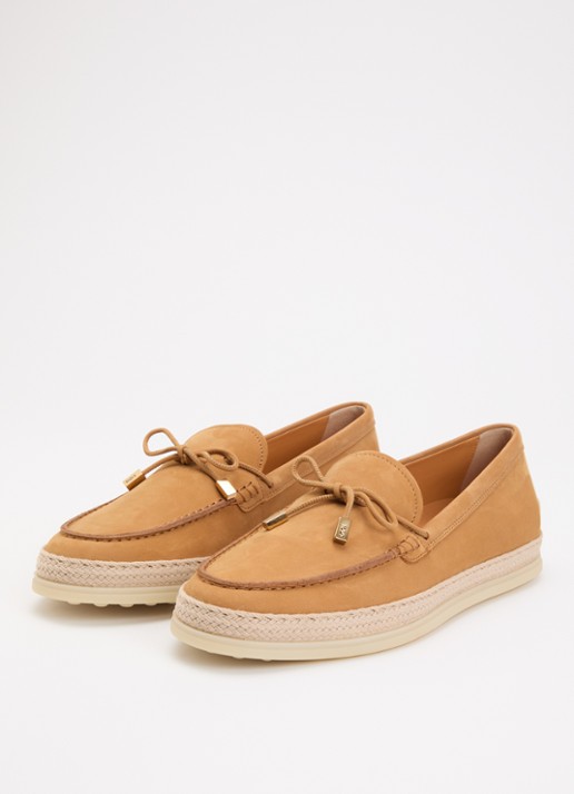 Tod's Gomma mocassin van nubuck met details van raffia - detail 3 cognac