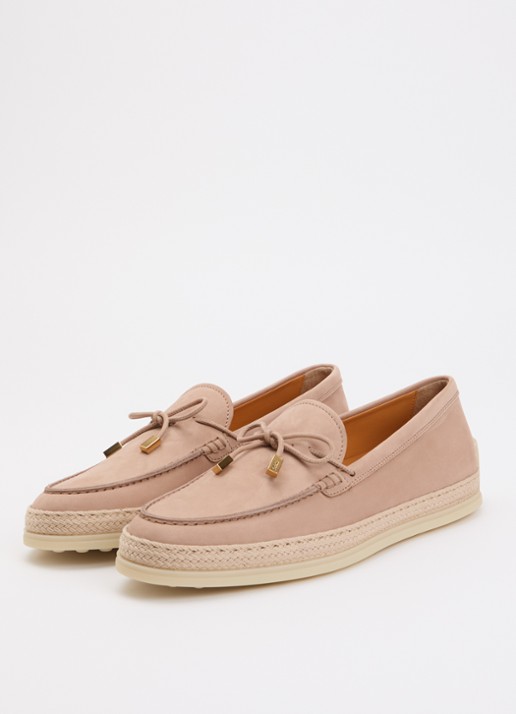 Tod's Gomma mocassin van nubuck met details van raffia - detail oudroze