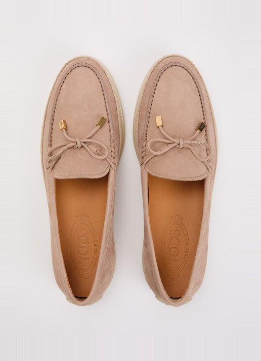 Tod's Gomma mocassin van nubuck met details van raffia - detail 2 oudroze