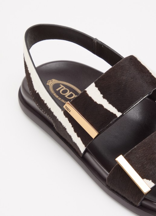 Tod's Gomma sandaal van koeienvacht - detail 5 zwart
