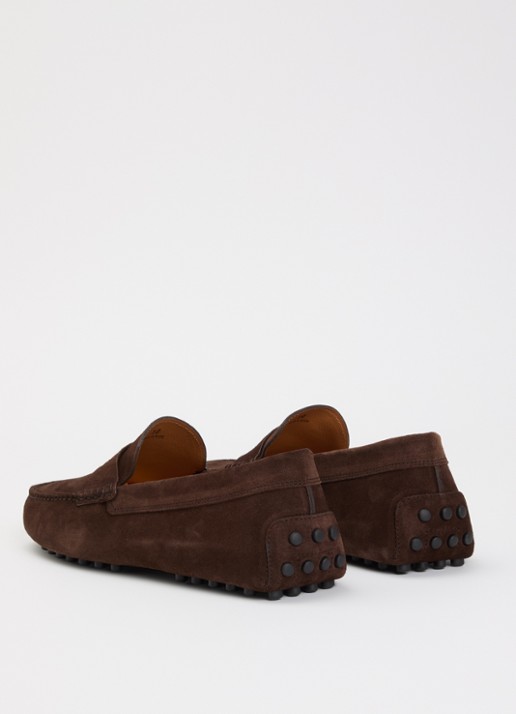Tod's Gommino mocassin van kalfssuède - achterkant donkerbruin