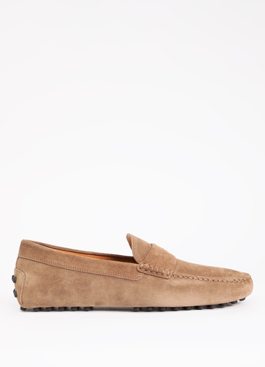 Tod's Gommino mocassin van kalfssuède - voorkant lichtbruin