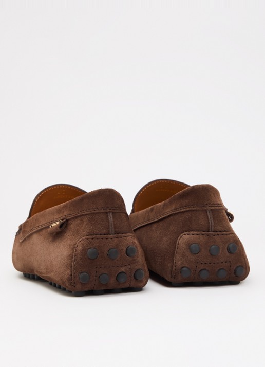 Tod's Gommino mocassin van kalfssuède - achterkant 2 donkerbruin