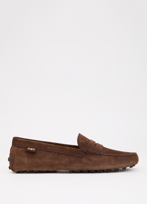 Tod's Gommino mocassin van kalfssuède - voorkant donkerbruin