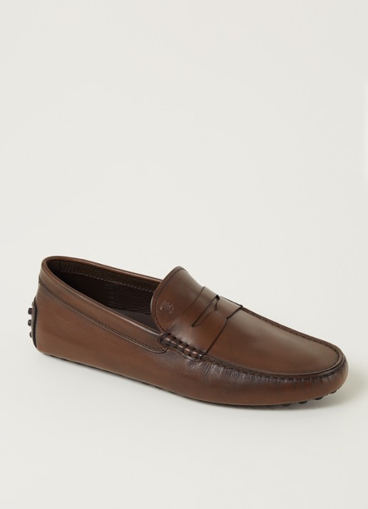 Tod's Gommino mocassin van leer  - voorkant donkerbruin
