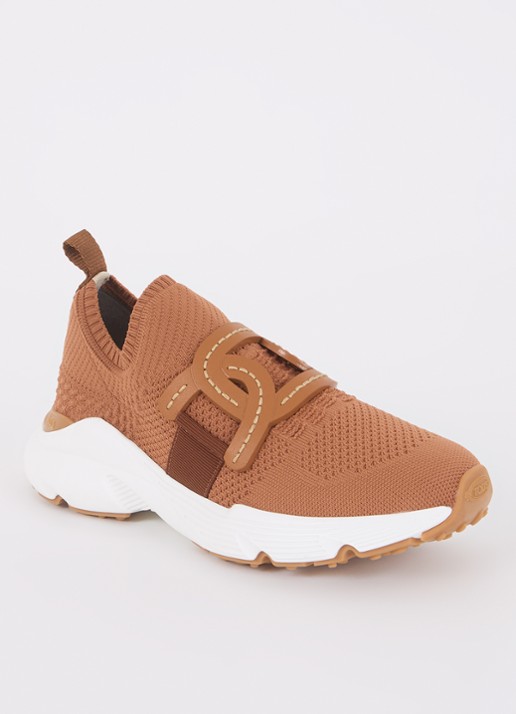 Tod's Kate sneaker met met gebreid bovenwerk - voorkant 5 camel