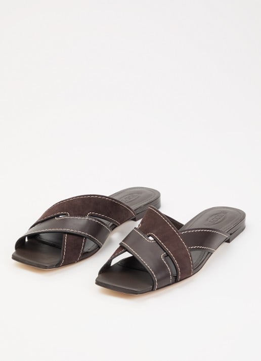 Tod's Sandaal van kalfsleer met details van suède - detail 3 donkerbruin