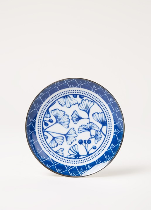 Tokyo Design Studio Flora Japonica Ginkgo gebaksbordje 16 cm - voorkant 3 donkerblauw