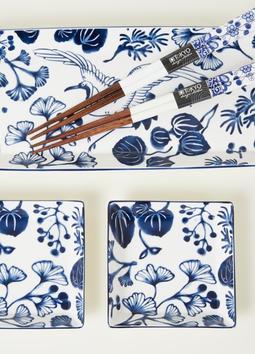 Tokyo Design Studio Flora Japonica sushi serviesset 6-delig - detail donkerblauw