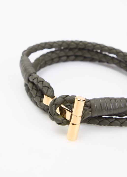 TOM FORD Armband van gevlochten leer - detail bronsgroen