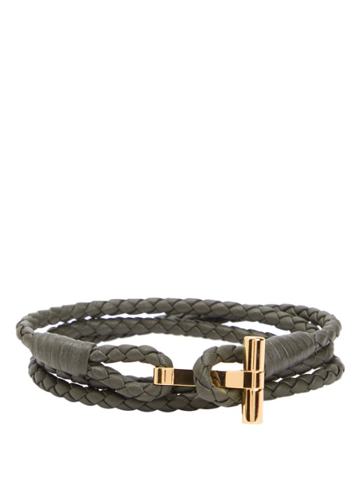 TOM FORD Armband van gevlochten leer - voorkant 3 bronsgroen