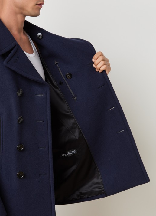 TOM FORD Double-breasted mantel van wol met steekzakken - detail 5 donkerblauw