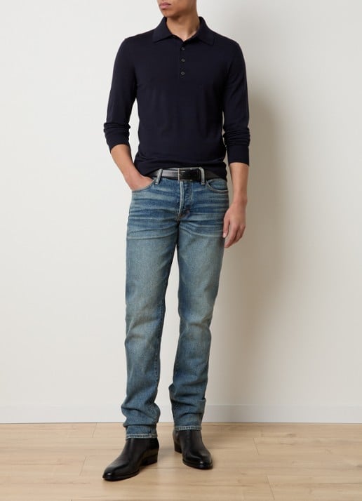 Tom Ford Fijngebreide polo van wol  - voorkant 2 donkerblauw