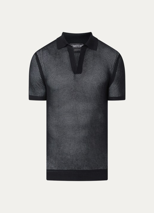 Tom Ford Semi-transparante polo in zijdeblend met mesh details - voorkant 2 zwart
