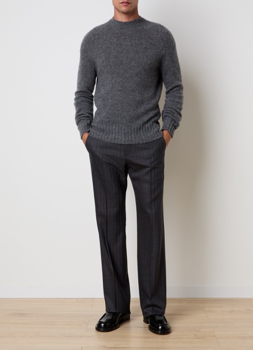 TOM FORD Straight fit pantalon van wol met streepprint en steekzakken - voorkant 5 donkergrijs