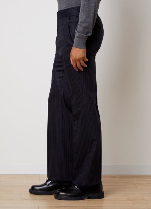 TOM FORD Straight fit pantalon van wol met streepprint en steekzakken - detail 4 donkerblauw