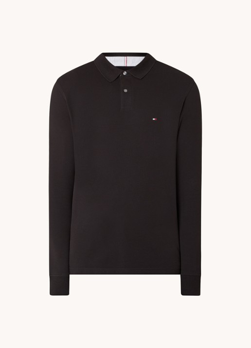 Tommy Hilfiger 1985 regular fit polo van piqué katoen  - voorkant zwart