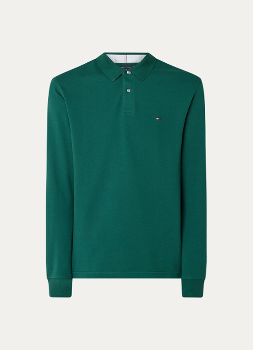 Tommy Hilfiger 1985 regular fit polo van piqué katoen  - voorkant donkergroen