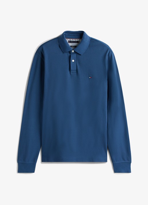 Tommy Hilfiger 1985 regular fit polo van piqué katoen  - voorkant zeegroen