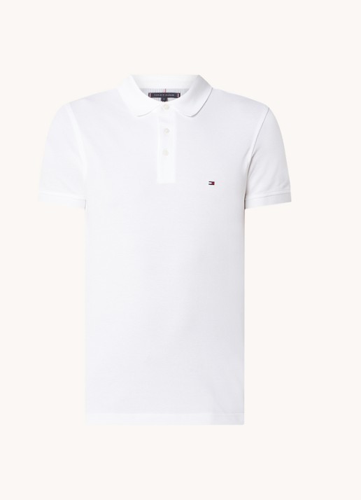 Tommy Hilfiger 1985 slim fit polo met logoborduring - voorkant white  / wit