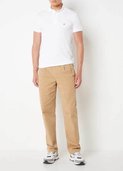 Tommy Hilfiger 1985 slim fit polo met logoborduring - voorkant 2 white  / wit