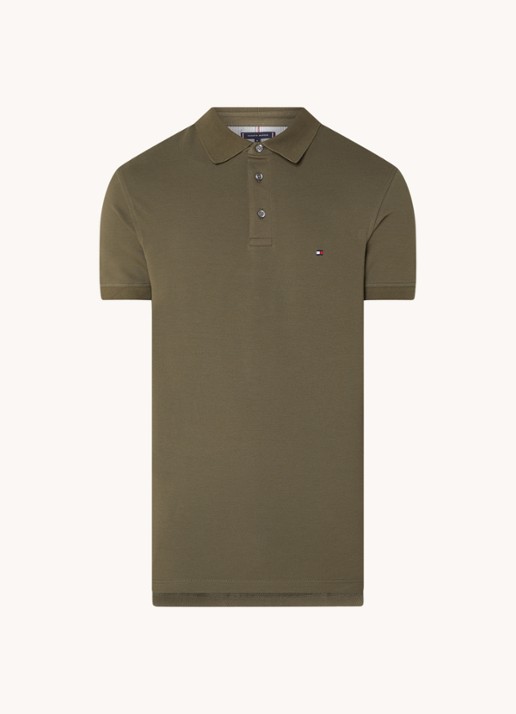 Tommy Hilfiger 1985 slim fit polo met logoborduring - voorkant 5 army green / groen