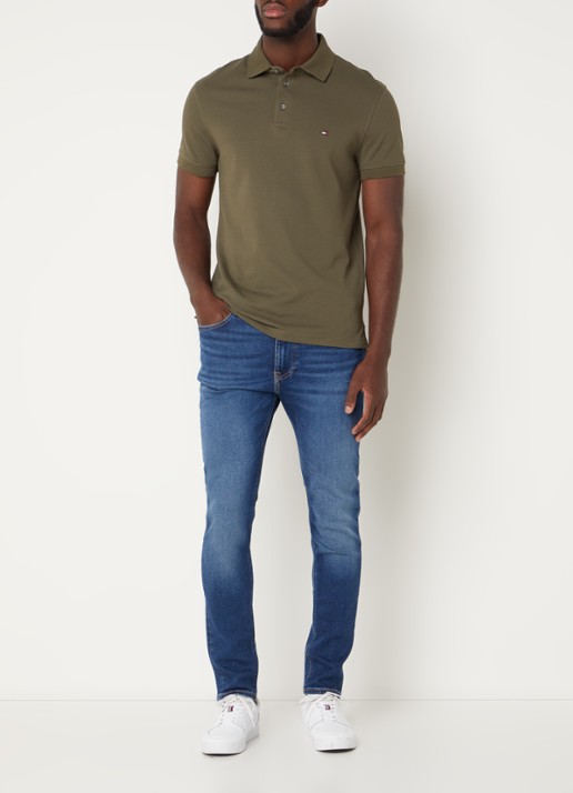 Tommy Hilfiger 1985 slim fit polo met logoborduring - voorkant 6 army green / groen