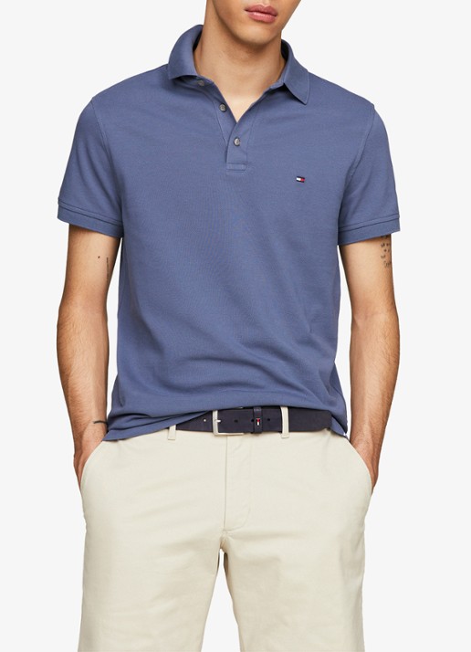 Tommy Hilfiger 1985 slim fit polo met logoborduring - detail faded indigo / blauw