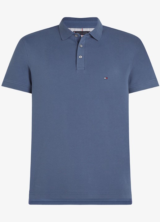 Tommy Hilfiger 1985 slim fit polo met logoborduring - voorkant 4 faded indigo / blauw