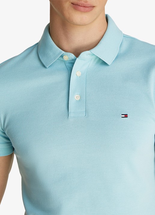 Tommy Hilfiger 1985 slim fit polo met logoborduring - detail 2 tradewinds aqua / blauw