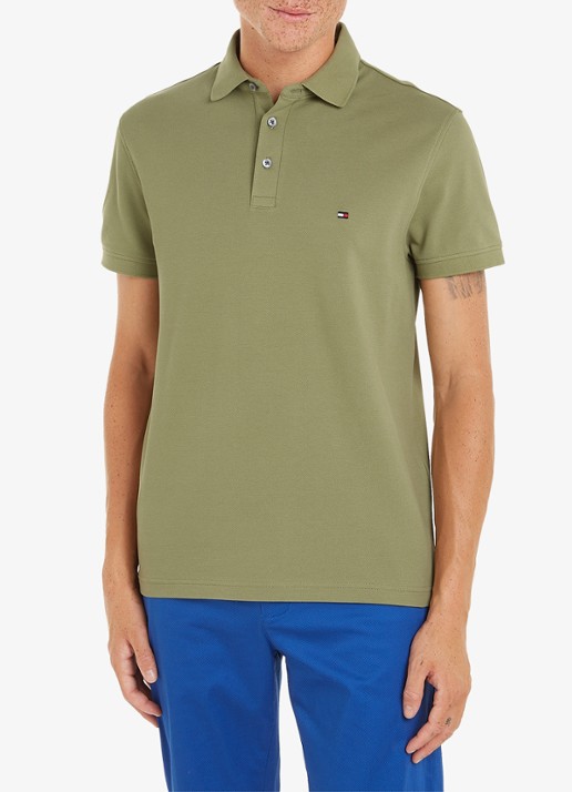 Tommy Hilfiger 1985 slim fit polo met logoborduring - detail faded olive / groen