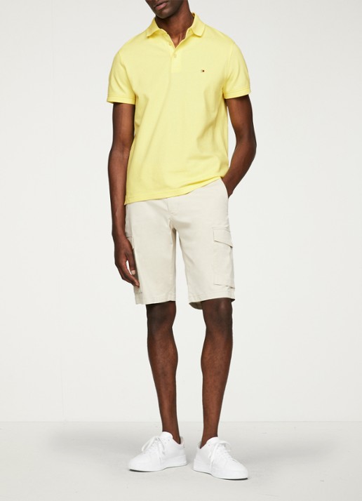 Tommy Hilfiger 1985 slim fit polo met logoborduring - voorkant 4 yellow tulip / geel