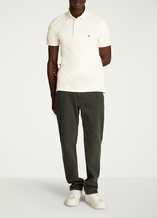 Tommy Hilfiger 1985 slim fit polo met logoborduring - voorkant 3 ivory petal / geel