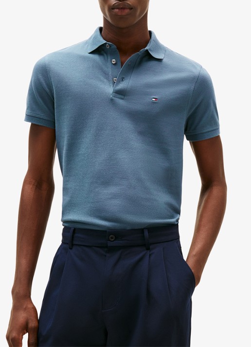 Tommy Hilfiger 1985 slim fit polo met logoborduring - detail 3 aegean sea / blauw