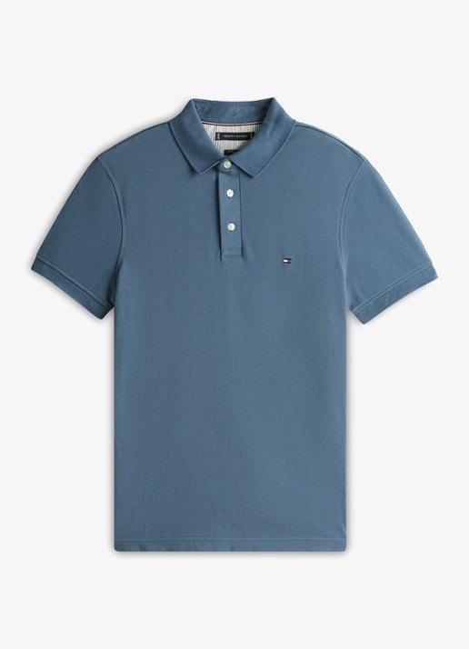 Tommy Hilfiger 1985 slim fit polo met logoborduring - voorkant 7 aegean sea / blauw