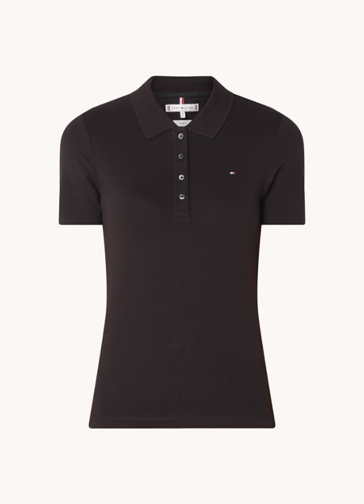 Tommy Hilfiger 1985 slim fit polo van piqué katoen met logo - voorkant 3 zwart